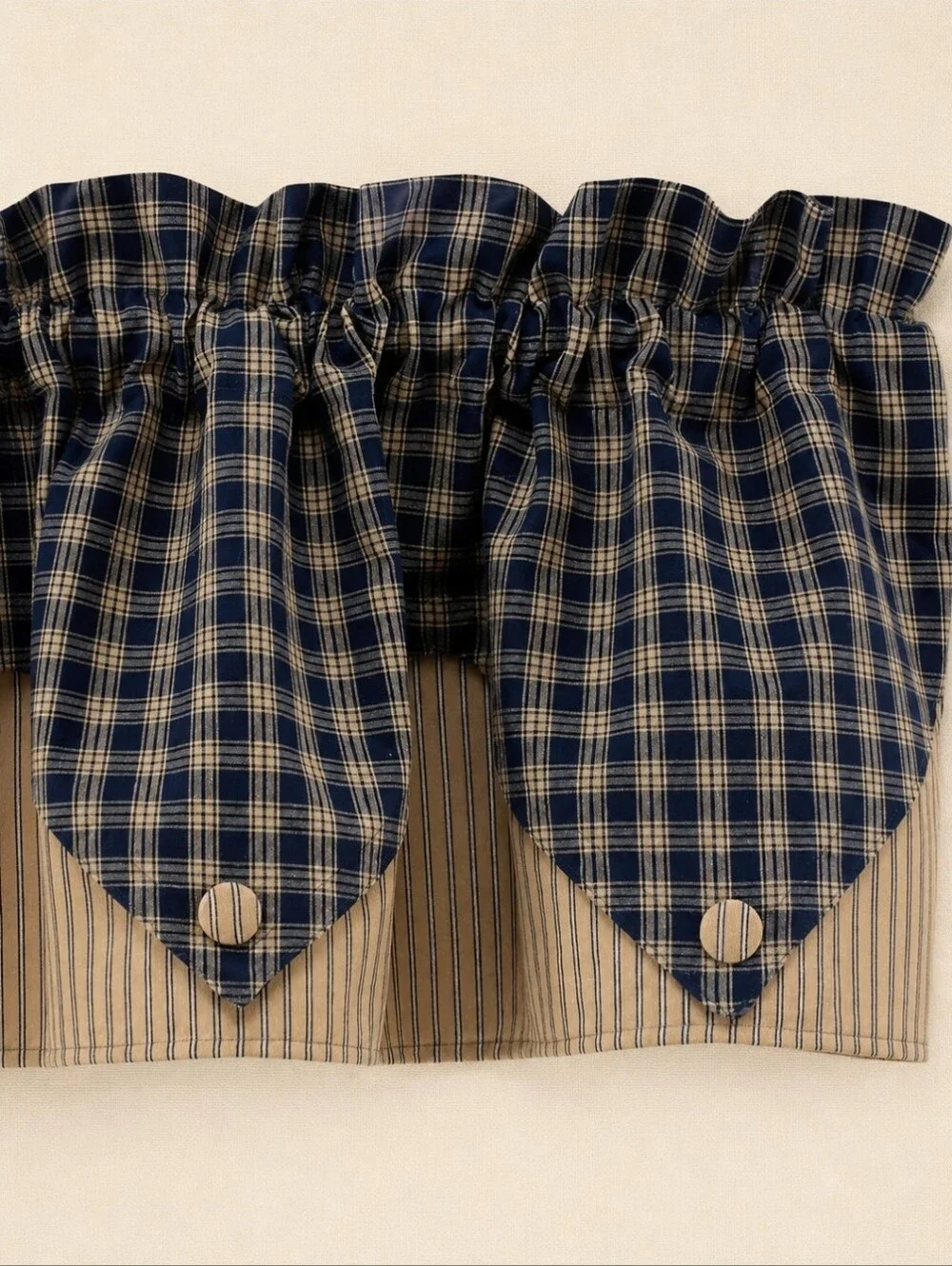 NWOT Park Designs Sturbridge Navy Lined Point Valances Set/2 Farmhouse 72x15